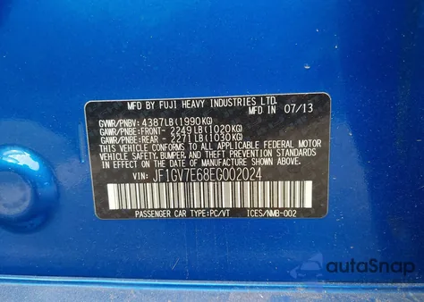 2014 Subaru Impreza Wrx из США, поврежденный, VIN JF1GV7E68EG002024